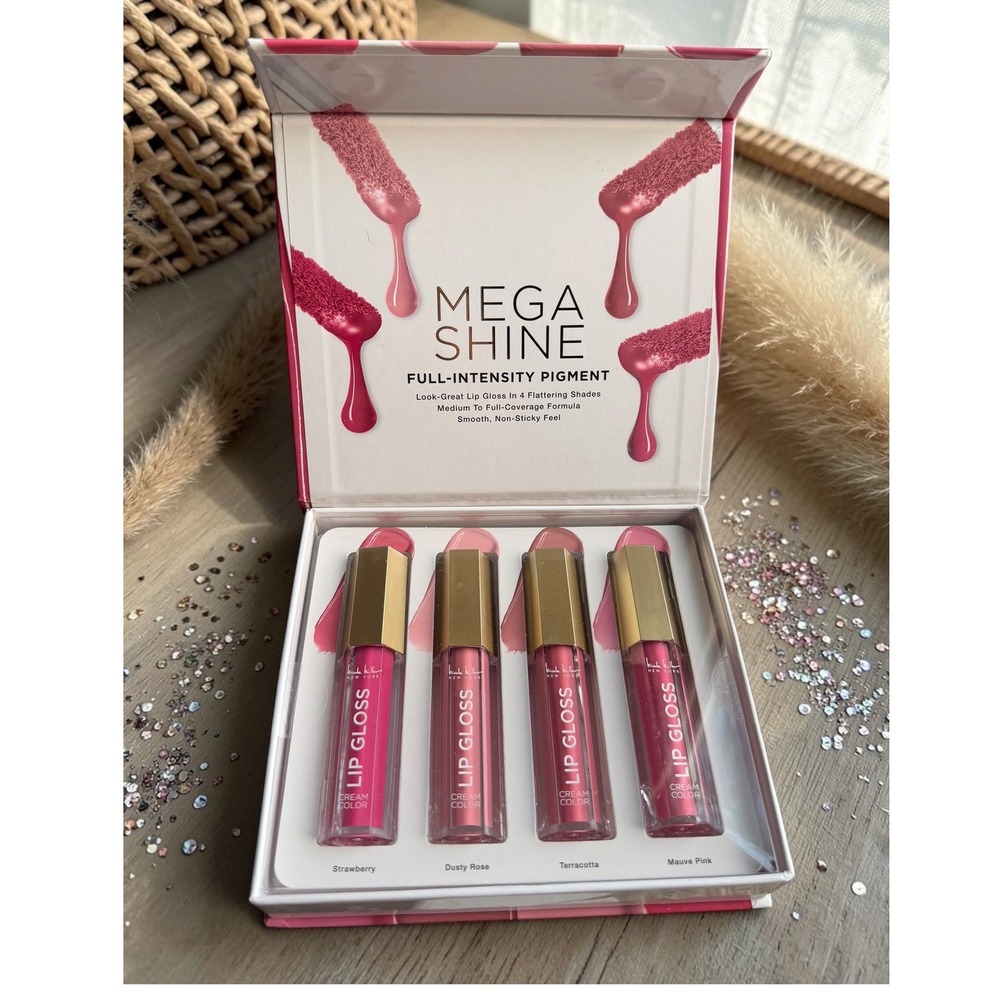 Nicole Miller - New York Mega Shine Lip Gloss - Set of 4 Rosy Nude Shades - *NIB